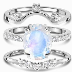 Set of 3 Moon Magic Natural Moonstone and Topaz Stacking Rings - 5